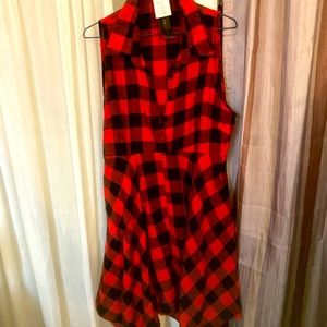 Never Worn. Red and Black Plaid Tank Top Dress. POCKETS.